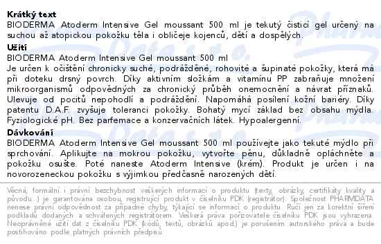 Bioderma Atoderm Intensive gel moussant 500ml